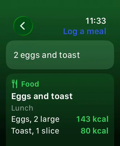 The Say a meal screen of Life OS on Apple Watch.